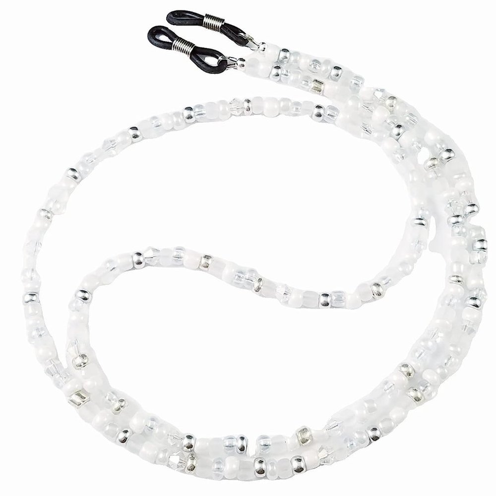 White, Clear and Silver Multi, Handmade Beaded Eyeglass or Sunglass Chai…